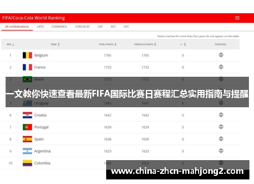 一文教你快速查看最新FIFA国际比赛日赛程汇总实用指南与提醒